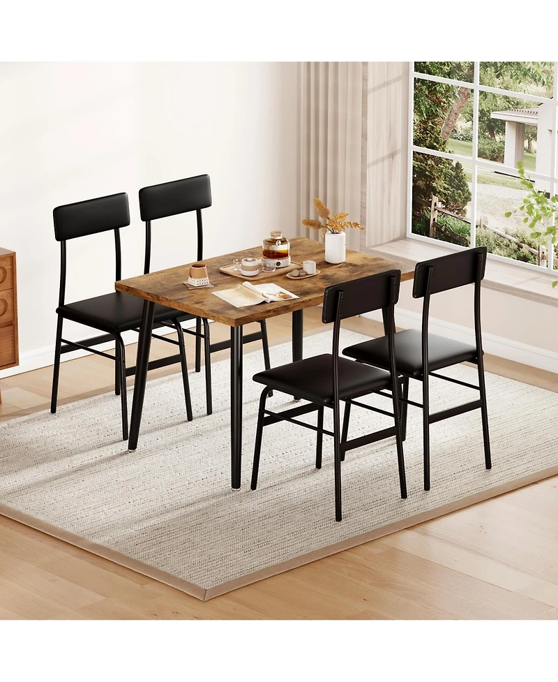 homfan Dining Table Set for 4, Wood Table with 4 Upholstered Chairs, Space Saving Kitchen and Dining Room Furniture for Small Spaces, Apartment