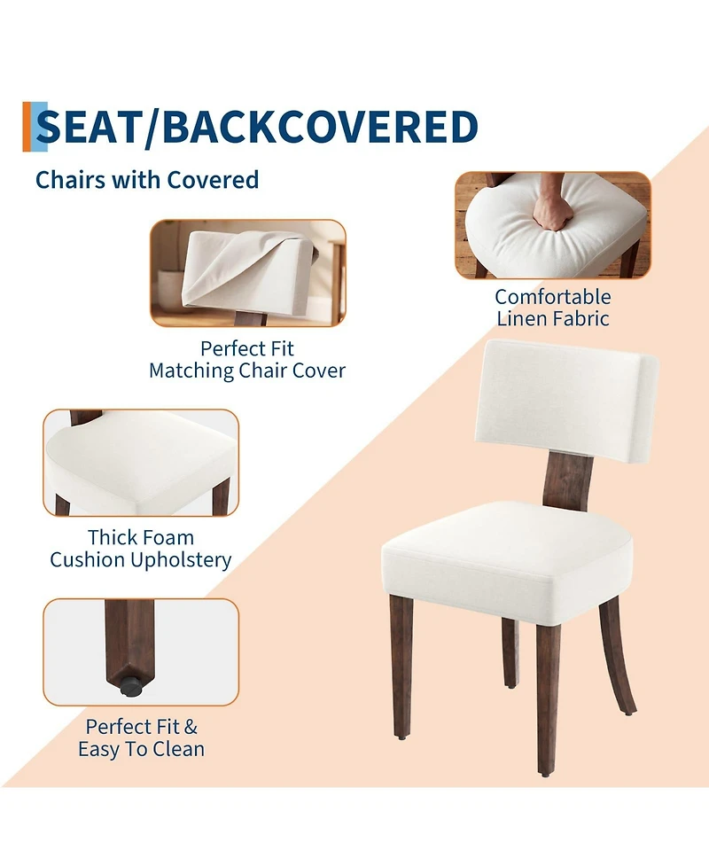 homfan Dining Chairs Set of 4, Mid Century Modern Upholstered Kitchen Dining Chairs with Rattan Wood Back Brown Wood Legs
