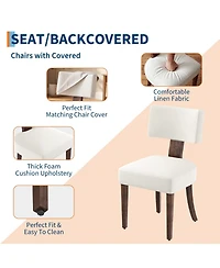 homfan Dining Chairs Set of 4, Mid Century Modern Upholstered Kitchen Dining Chairs with Rattan Wood Back Brown Wood Legs