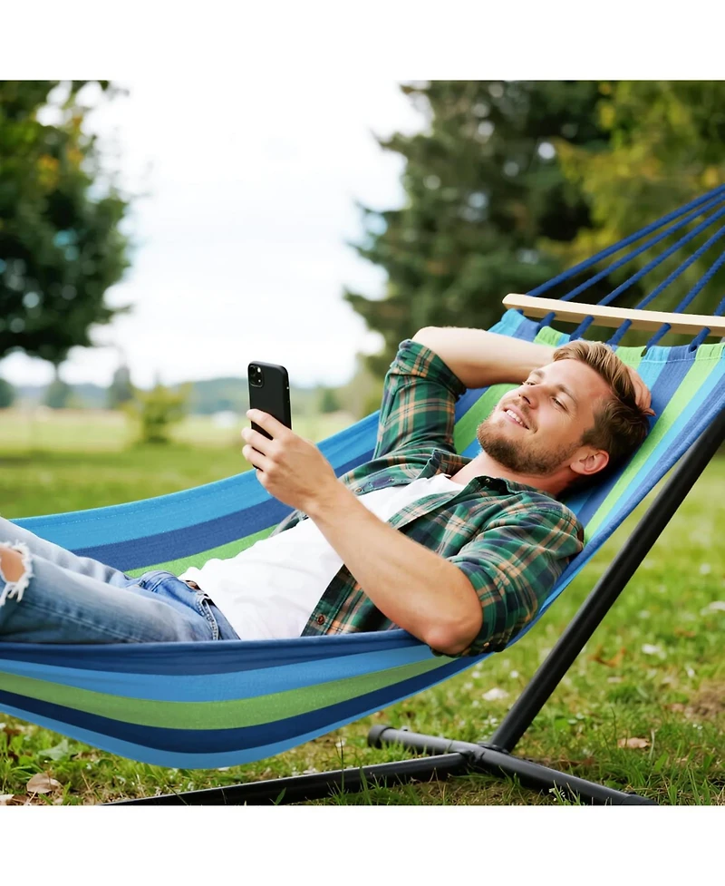 Piscifun Portable Camping Hammock Thickened Canvas 550lb Capacity With Anti Roll Beam Tree Straps For Outdoor Patio Yard