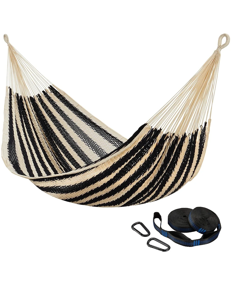 Piscifun Handwoven Mayan Double Hammock 10ft Tree Straps 550lbs Capacity Portable Outdoor Camping Beach with Carry Bag