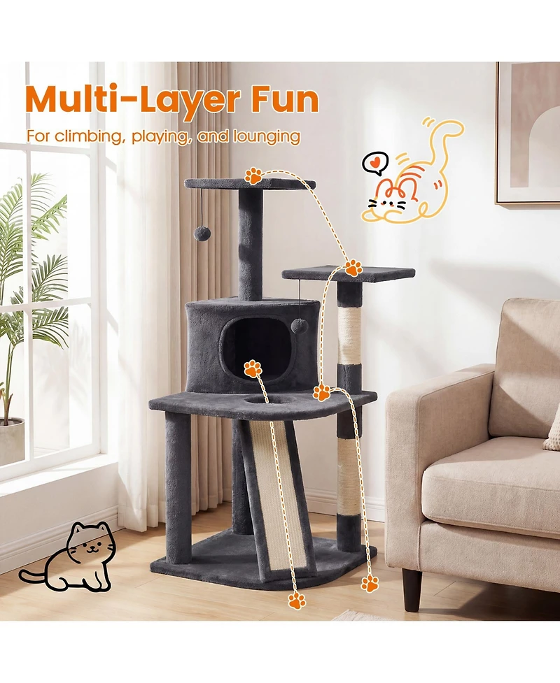 Gymax Cat Tree Multi-Level Tower With Top Perches and Cozy Condo Climbing Ladder