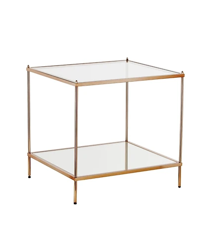 HomeRoots 22" Clear and Glass and Iron Square End Table with Shelf