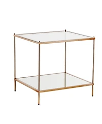 HomeRoots 22" Clear and Glass and Iron Square End Table with Shelf