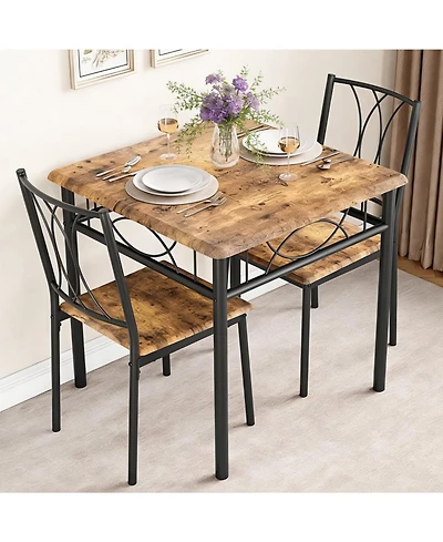homfan 3 Piece Dining Room Table Set for 2, Wooden Kitchen Table and 2 Pu Leather Padded Chairs with Metal Frame for Small Space, Apartment, Kitchen