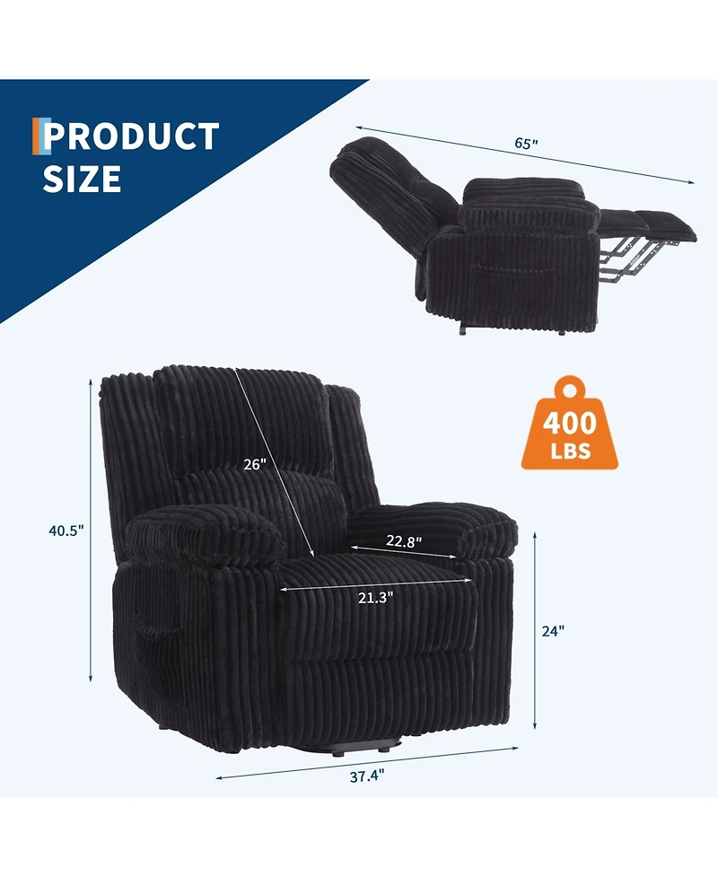 homfan Manual Recliner Chair with Pillow Top Arms, Side Pocket, 330 lb Capacity