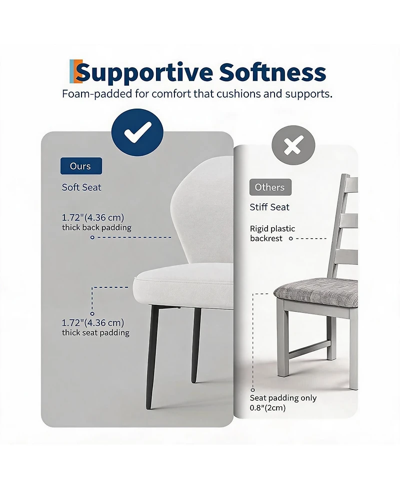 homfan Linen Dining Chairs Set of 4, Modern Fabric Upholstered Kitchen Side Chairs with Metal Pegs, For Living Room, Kitchen, Dining Room