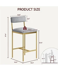 homfan Set of 2 Velvet Counter Height Bar Stools with Backrest and Footrest