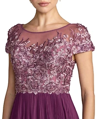 Mac Duggal Women's Embroidered Cap Sleeve Pleated Gown