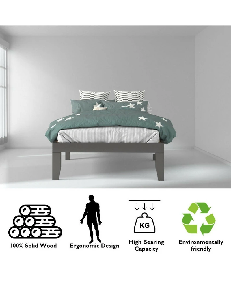Gouun 14 Inch Twin Rubberwood Platform Bed Frame with Poplar Wood Slats