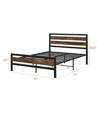 Gouun Full Size Industrial Metal Bed Frame with Rustic Headboard and Footboard