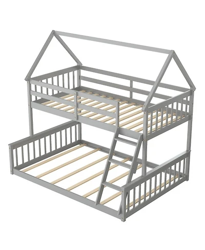 Gouun Twin Over Full Solid Pine House Bunk Bed with 12 Inch Guardrails