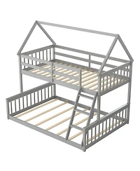 Gouun Twin Over Full Solid Pine House Bunk Bed with 12 Inch Guardrails