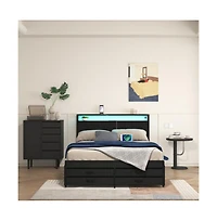 Lucky One Full Size Bed Frame with 8 Storage Drawers, Led Headboard, Usb Charging Station, Metal Platform