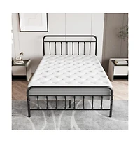 Lucky One Full Size Metal Platform Bed Frame with Victorian Headboard and Footboard, Steel Slats, No Box Spring Needed, Under-Bed Storage