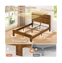Lucky One Queen Size Bed Frame with Headboard and Footboard, Led Lights, Usb Charging Station, All-Metal Support, No Box Spring Needed