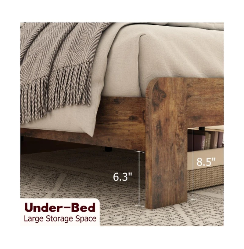 Lucky One Queen Size Wood Platform Bed Frame with Storage Led Headboard, Usb Charging, Wood Slats, No Box Spring Needed