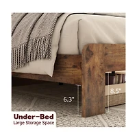 Lucky One Queen Size Wood Platform Bed Frame with Storage Led Headboard, Usb Charging, Wood Slats, No Box Spring Needed