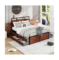 Lucky One Queen Size Bed Frame with Storage Headboard, 12 Drawers, Rgb Led Lights, Usb Charging Station, Metal Slats, No Box Spring Needed