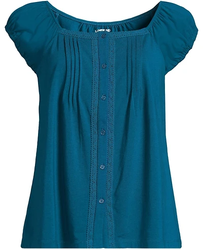 Lands' End Plus Sleeveless Lightweight Jersey Pintuck Button Front Blouse