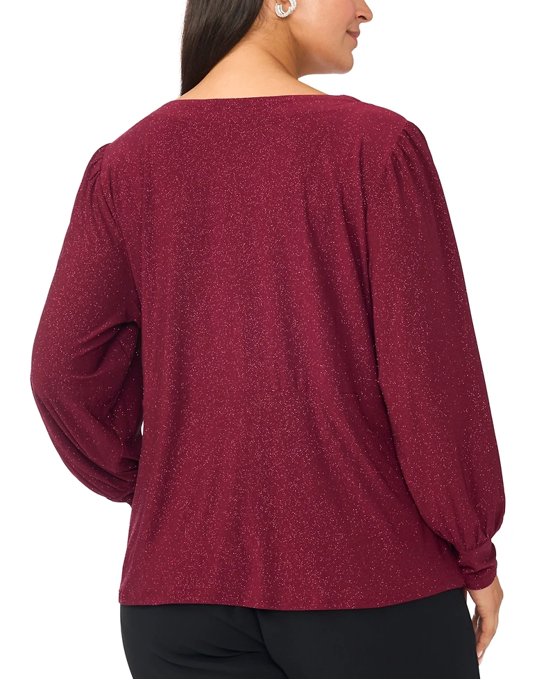 Msk Plus Faux-Wrap V-Neck Long-Sleeve Top