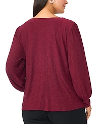 Msk Plus Faux-Wrap V-Neck Long-Sleeve Top