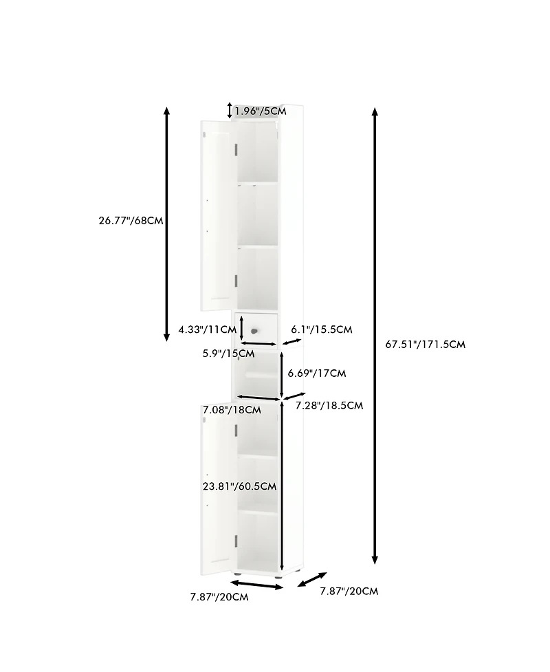 Busdays 67.51 Inch Tall Bathroom Storage Cabinet with Adjustable Shelves Slim 2 Doors Freestanding Anti Tip Open Compartments for Small Spaces
