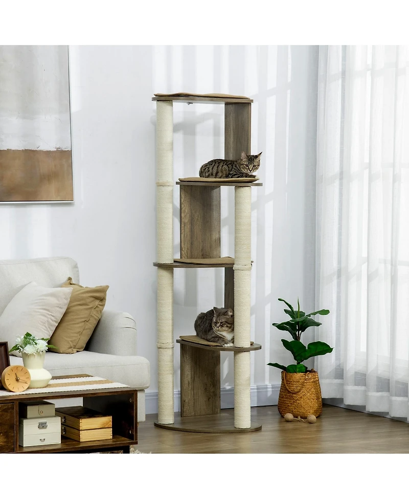 Ruie 65 Inch Corner Cat Tree Tall Multilevel Tower with Sisal Scratching Posts