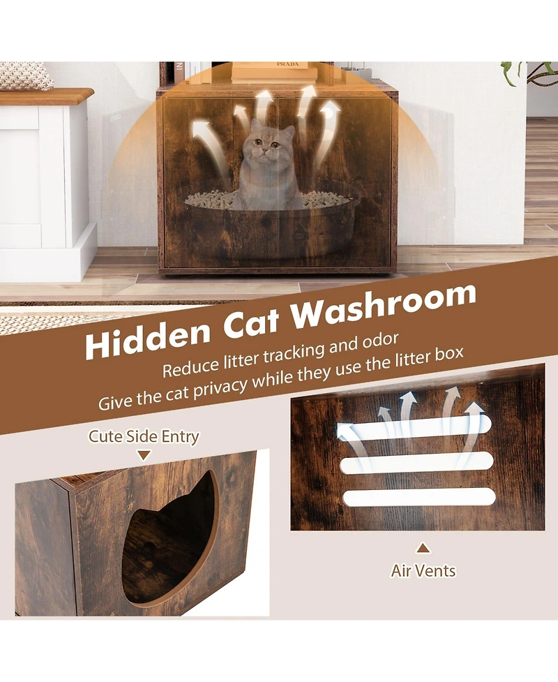 Ruie 56 Inch Tall Cat Litter Box Enclosure with Open Storage Shelves
