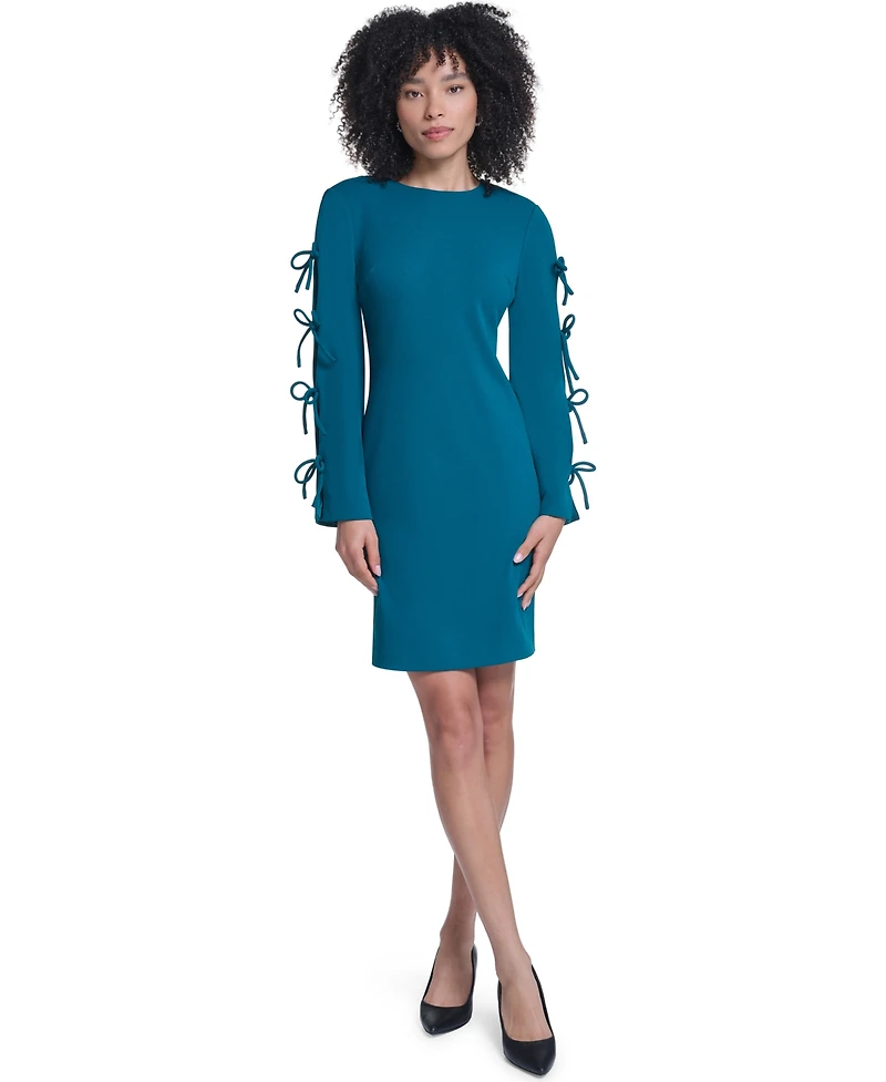 Karl Lagerfeld Paris Women's Scuba Crepe A Line with Bow Detail Short Dress