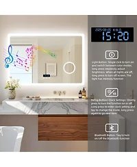 Luvodi Wall-Mounted 40"x24" Makeup Vanity Led-Bathroom-Mirror with Bluetooth Speaker, Time Display, Anti-Fog, Memory Function, Temperature