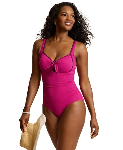 Tommy Bahama Women's Cabana Tie Front One-Piece Swimsuit