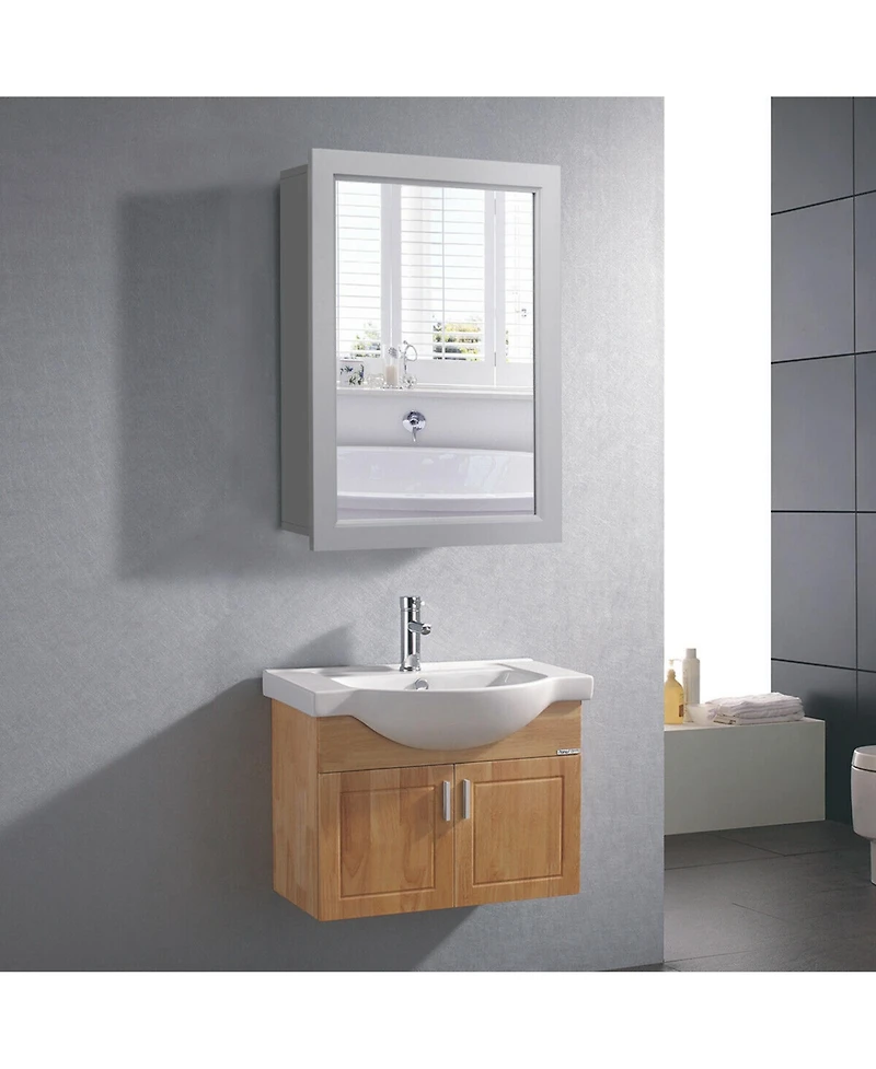 Gymax Mirrored Medicine Cabinet Wall-Mounted Bathroom Storage Organizer with Shelf