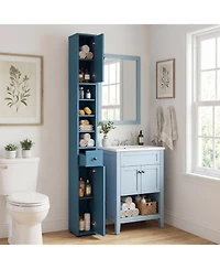 Gymax Slim Tall Cabinet with 2 Doors 1 Drawer and 5 Adjustable Shelves for Home for Bathroom
