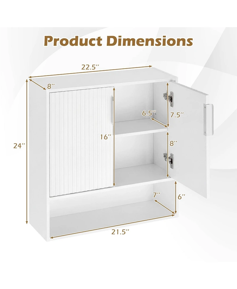 Gymax Bathroom Wall Cabinet Over-the-Toilet Medicine Cabinet with 2 Fluted Doors