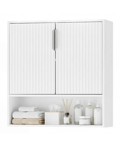 Gymax Bathroom Wall Cabinet Over-the-Toilet Medicine Cabinet with 2 Fluted Doors