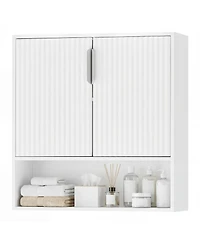 Gymax Bathroom Wall Cabinet Over-the-Toilet Medicine Cabinet with 2 Fluted Doors