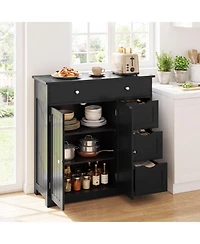 Gymax Bathroom Floor Cabinet Storage with 4 Drawers2 Doors and Adjustable Shelf