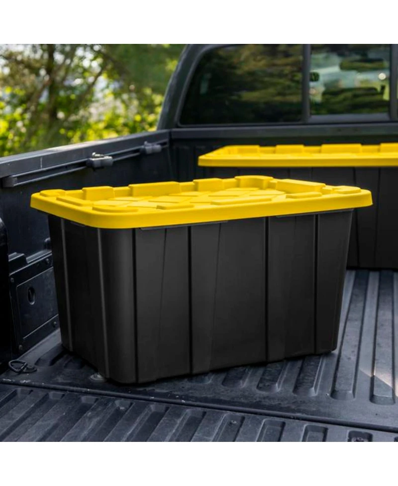 Sterilite 27 Gallon Industrial Stackable Storage Tote Lidded Containers, 4 Pack