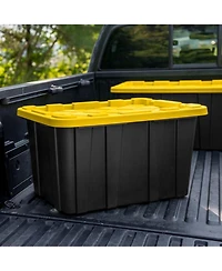 Sterilite 27 Gallon Industrial Stackable Storage Tote Lidded Containers, 4 Pack