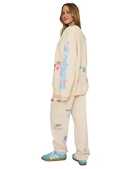 Mayfair Juniors' Angels Lead Graphic Oversized Fleece Crewneck Sweatshirt