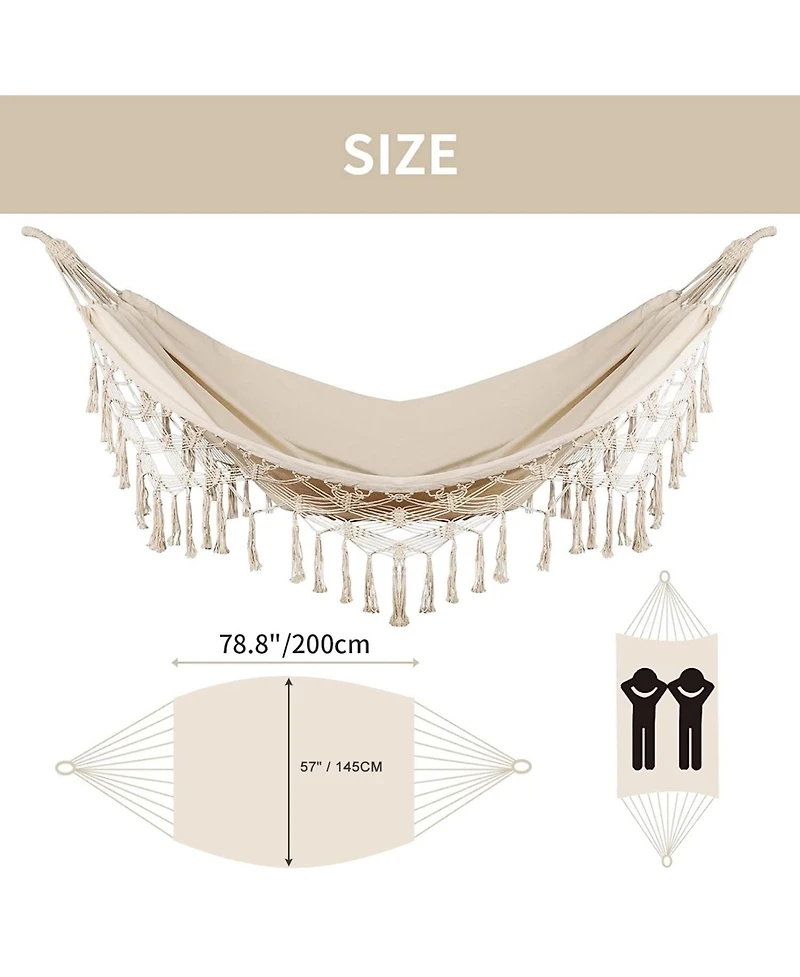 Piscifun Double Hammock Heavy Duty 550 Lb Capacity Tassel Fishtail Knitting Portable Camping With Mounting Straps For Outdoor Patio Balcony