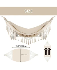 Piscifun Double Hammock Heavy Duty 550 Lb Capacity Tassel Fishtail Knitting Portable Camping With Mounting Straps For Outdoor Patio Balcony