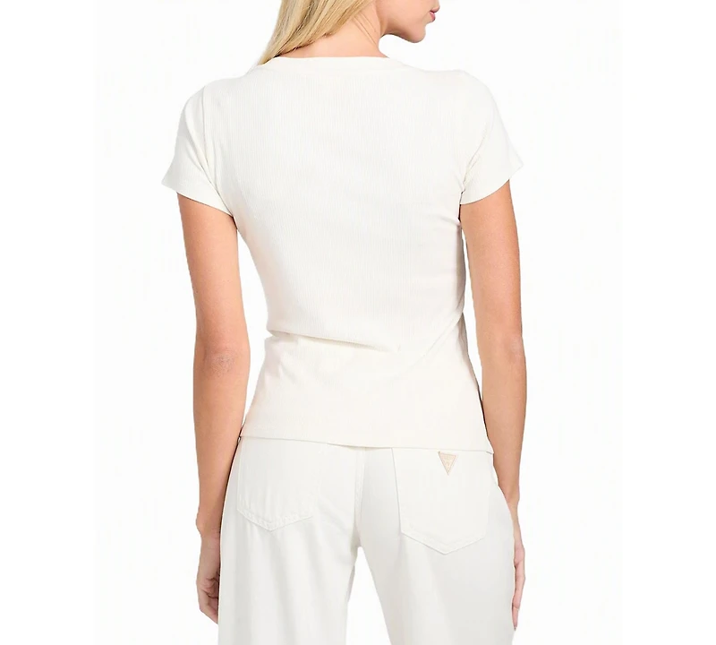 Guess Women's Henley Neck Short Sleeve Top