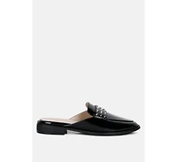 Rag & Co Yashta Womens Patent Studded Flat Mules