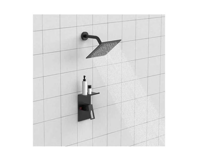 Busdays 8 Inch Rain Shower Faucet Set with Storage Rack Single Spray Shower Head Complete Kit