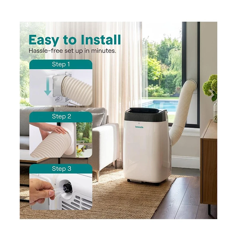 SereneLife 8,000 Btu Portable Air Conditioner with Fan, Dehumidifier, Remote and Window Installation Kit