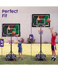Hurtle Kids Portable Basketball Hoop – Adjustable Indoor Outdoor Basketball Goal with Wheels and Backboard for Kids Play