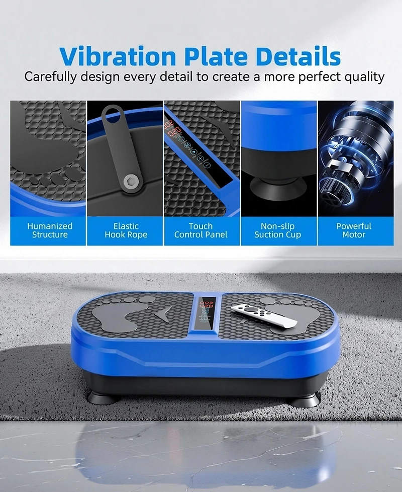 Sugift Vibration Plate Exercise Machine with Bluetooth Speaker, 2 Loops, 5 Resistance Bands, 450lb Capacity