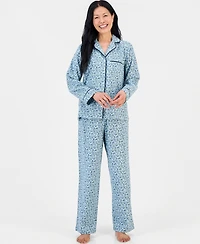 Charter Club Women's Cotton Flannel Long-Sleeve Notch Collar Pajama Top and Pants Set, Macy's Exclusive